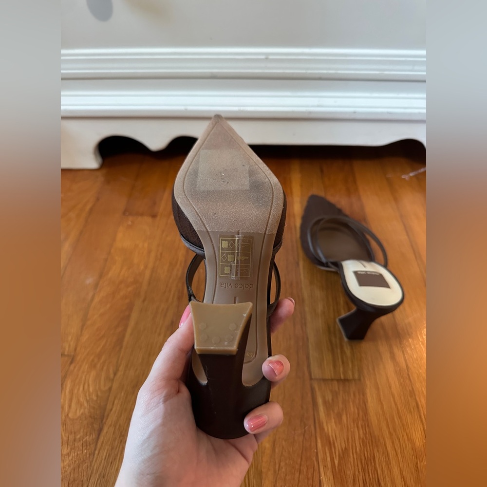 Dolce Vita Noreen Pointed Toe Mule in Dark Brown Tulle - Picture 4 of 5